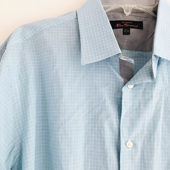 Ben Sherman | Button Front Dress Shirt Mens 16.5 Blue Striped Button Cuff - Picture 4 of 10